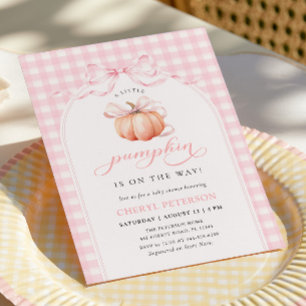 Little Pumpkin on the Way Pink Bow Baby Shower Invitation