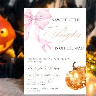 Little Pumpkin on the Way Pink Bow Baby Shower  Invitation