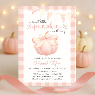 Little Pumpkin on the Way Pink Bow Baby Shower Invitation