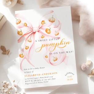 Little Pumpkin on the Way Pink Bow Baby Shower Invitation