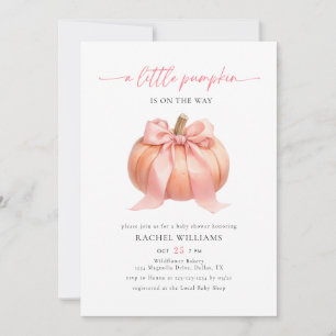 Little Pumpkin on the Way Pink Bow Baby Shower Invitation