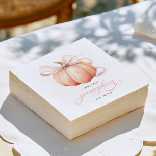 Little Pumpkin on the Way Pink Bow Baby Shower Napkin