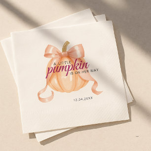 Little Pumpkin on the Way Pink Bow Baby Shower Napkin