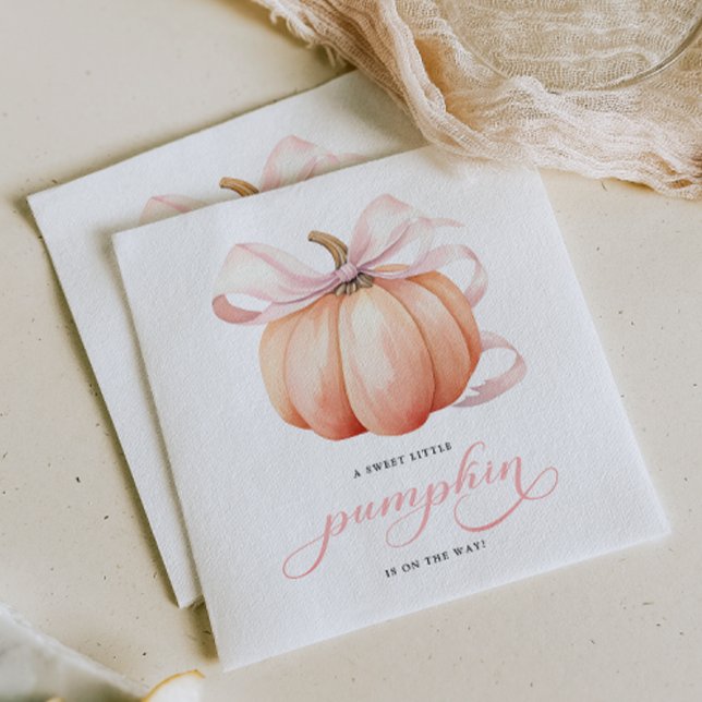 Little Pumpkin on the Way Pink Bow Baby Shower Napkin (Creator Uploaded)