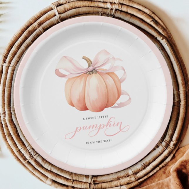 Little Pumpkin on the Way Pink Bow Baby Shower Paper Plate (Creator Uploaded)