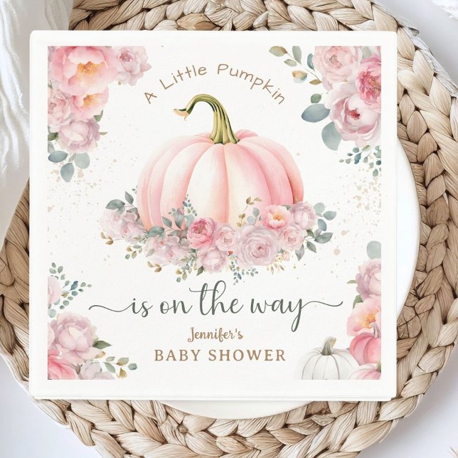 Little Pumpkin On the Way Pink Fall Baby Shower Napkin (Creator Uploaded)
