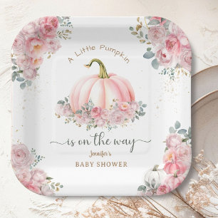 Little Pumpkin On the Way Pink Fall Baby Shower Paper Plate