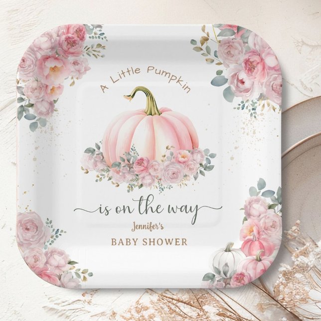 Little Pumpkin On the Way Pink Fall Baby Shower Paper Plate (Creator Uploaded)