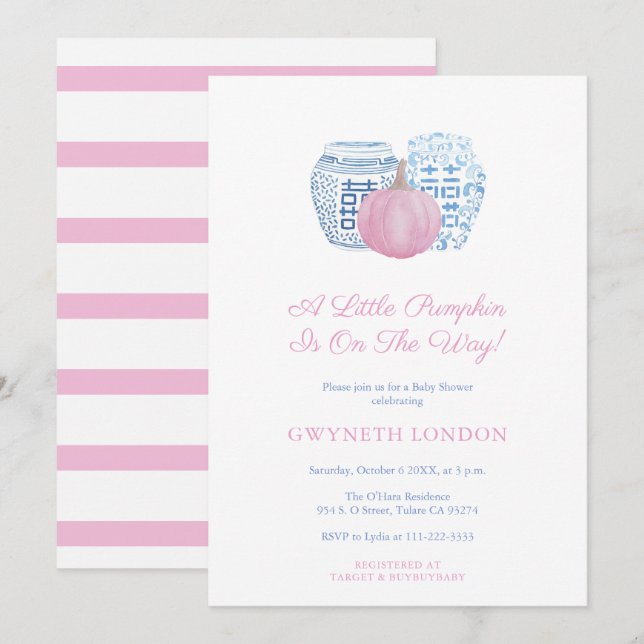 Little Pumpkin On The Way Pink Girl Baby Shower Invitation (Front/Back)