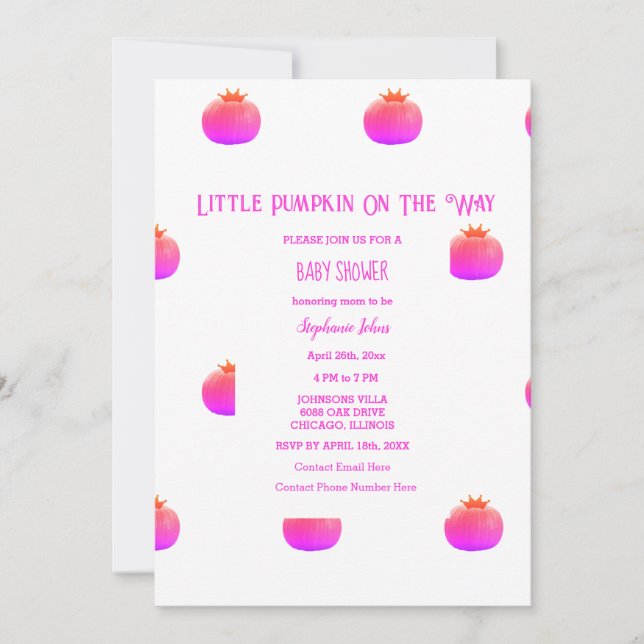 Little Pumpkin On The Way Pink Girl Baby Shower Invitation (Front)