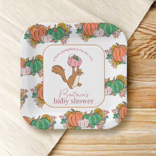 Little Pumpkin on the Way Pink Girls Baby Shower Paper Plate