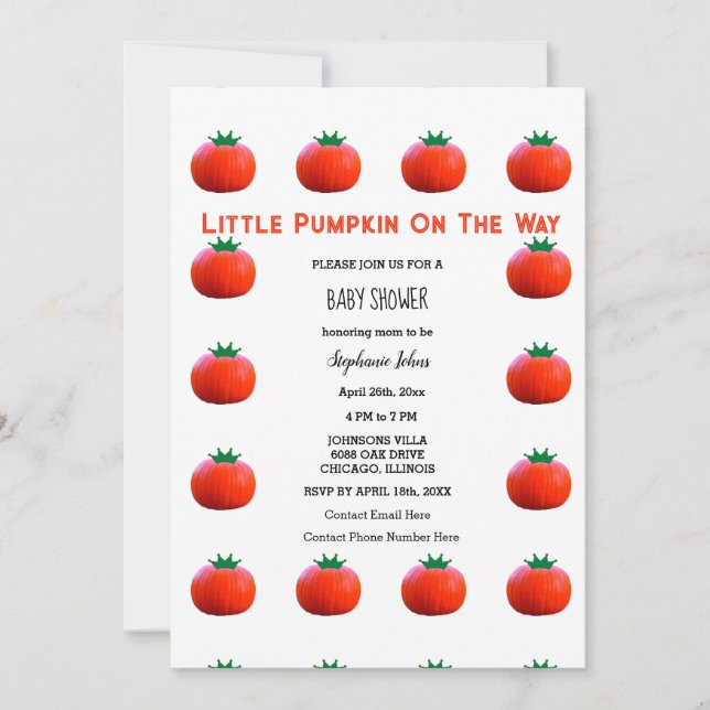 Little Pumpkin On The Way QR Code Baby Shower  Invitation (Front)