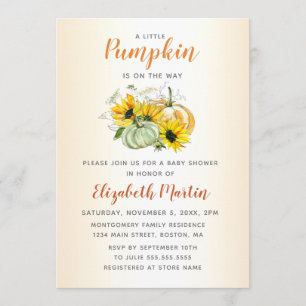 Little Pumpkin On the Way Watercolor Baby Shower I Invitation
