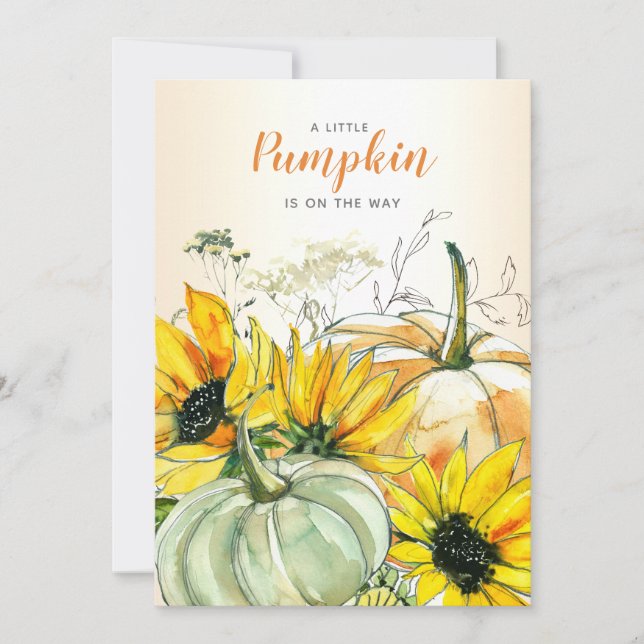Little Pumpkin On the Way Watercolor Baby Shower Invitation (Front)