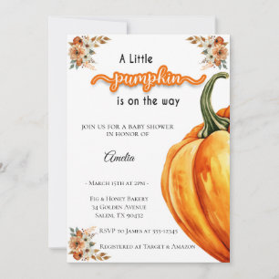Little Pumpkin on the Way Watercolor Baby Shower Invitation