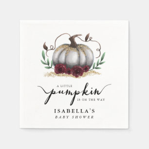 Little Pumpkin On The Way White Baby Shower Napkin
