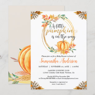 Little Pumpkin Orange Baby Shower Fall Leaves Invitation