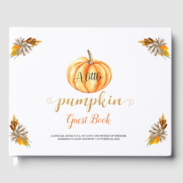 Little Pumpkin Orange Baby Shower Guest Book (Front)
