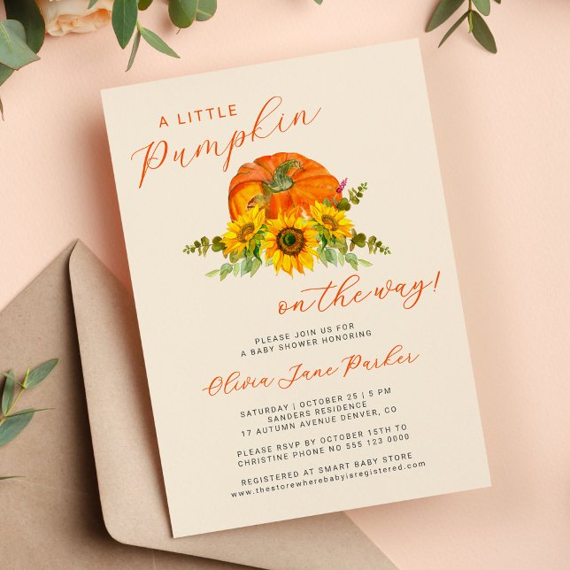 Little pumpkin orange boho fall floral baby shower invitation (Creator Uploaded)