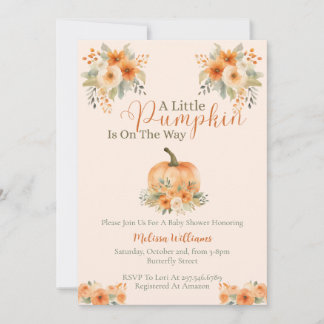 Little Pumpkin Orange Floral Fall Baby Shower  Invitation
