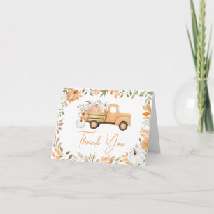 Little Pumpkin Orange Truck Fall Baby Shower Thank You Card