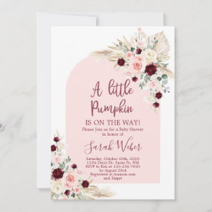 Little pumpkin pampas baby shower girl invitation