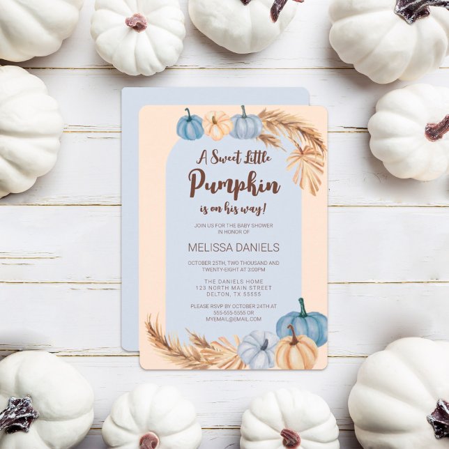 Little Pumpkin Pampas Grass Boho Boy Baby Shower Invitation (Creator Uploaded)