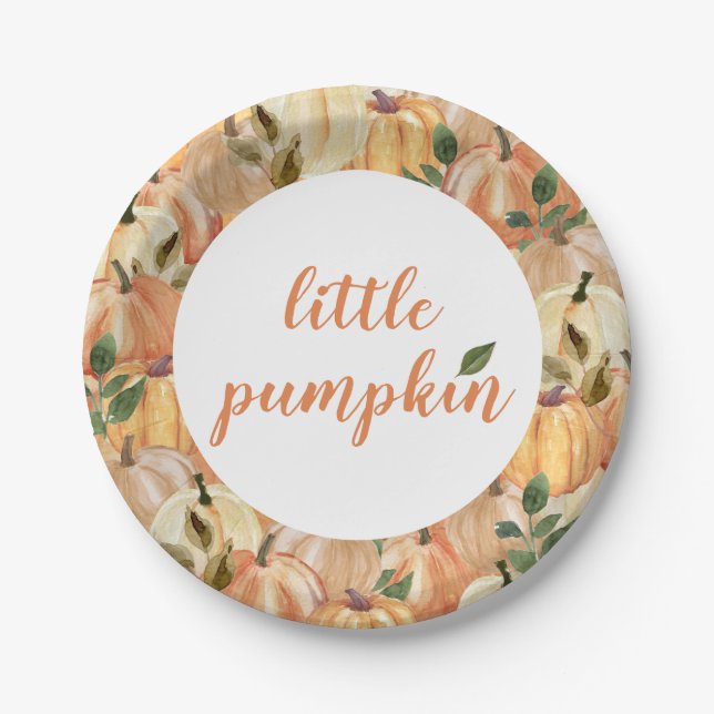 Little Pumpkin Paper Plates Pumpkin Baby Shower (Front)