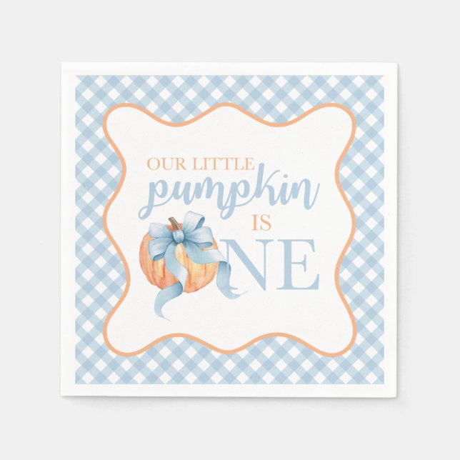 Little Pumpkin pastel blue bow plaid 1st birthday Napkin (Front)