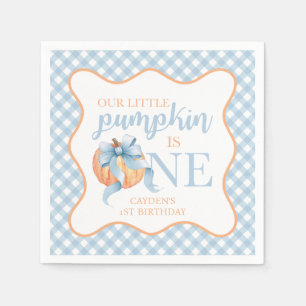 Little Pumpkin pastel blue bow plaid 1st birthday Napkin