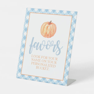 Little Pumpkin Pastel blue Fall Birthday Favour Pe Pedestal Sign