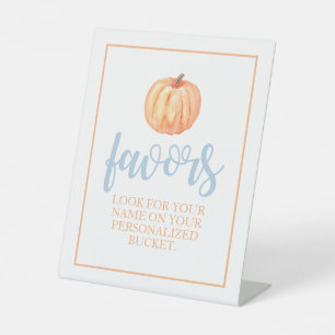 Little Pumpkin Pastel blue Fall Birthday Favour Pedestal Sign