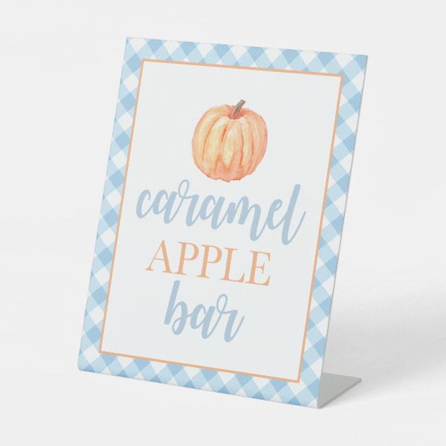 Little Pumpkin Pastel blue Fall Birthday Food Pedestal Sign (Front)