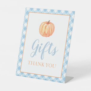 Little Pumpkin Pastel blue Fall Birthday Gifts Ped Pedestal Sign
