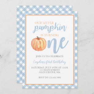 Little Pumpkin Pastel Blue Fall First Birthday Invitation
