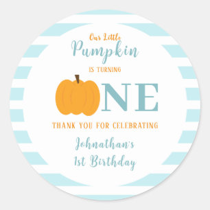 Little Pumpkin Pastel Blue First Birthday Classic Round Sticker