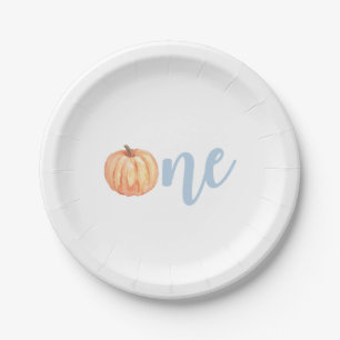 Little Pumpkin pastel blue first birthday Paper Plate