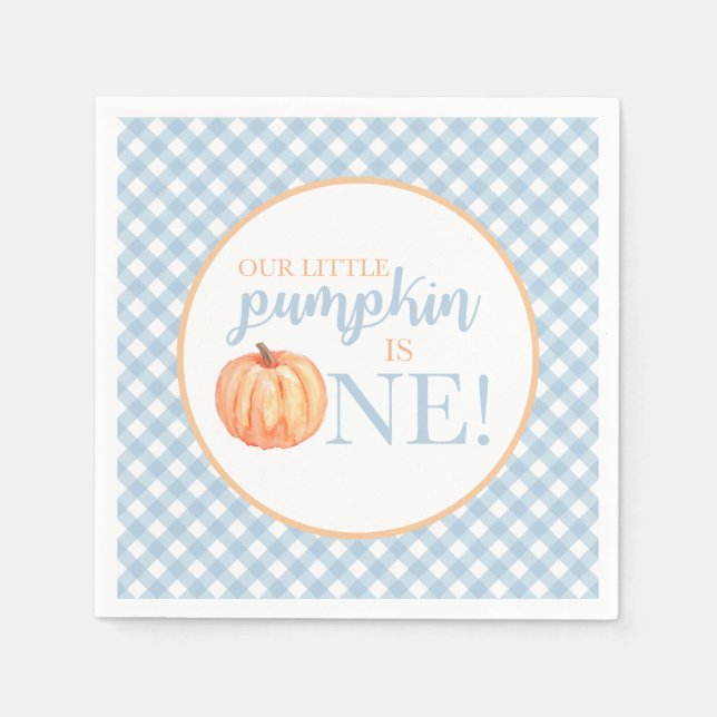Little Pumpkin pastel blue plaid first birthday Napkin (Front)