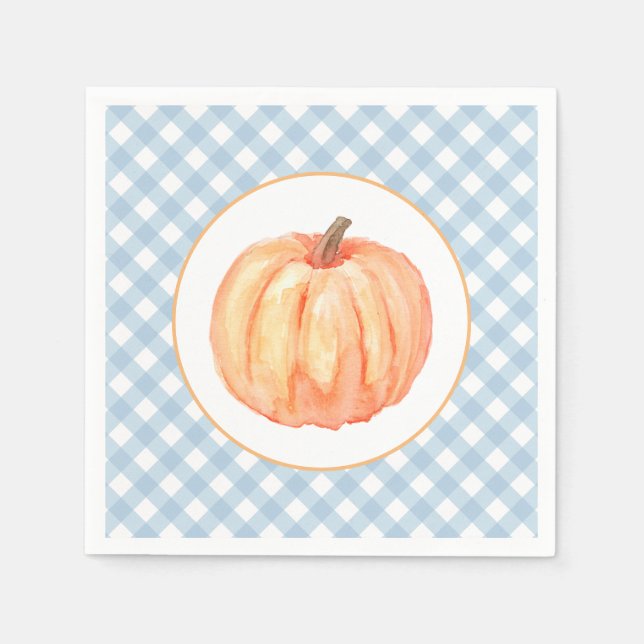 Little Pumpkin pastel blue plaid first birthday Napkin (Front)