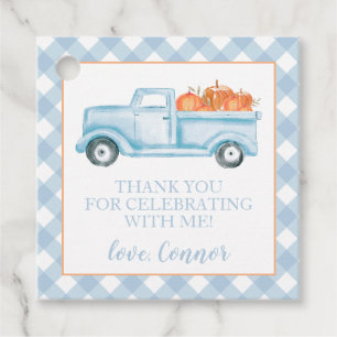 Little Pumpkin Pastel Blue truck first birthday Favour Tags