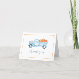 Little Pumpkin pastel blue truck first birthday Thank You Card