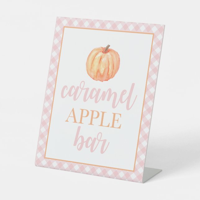 Little Pumpkin Pastel Pink Fall Birthday Food Pedestal Sign (Front)