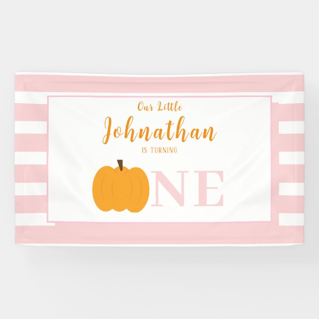 Little Pumpkin Pastel Pink First Birthday  Banner (Horizontal)