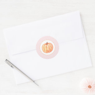 Little Pumpkin pastel pink plaid first birthday Classic Round Sticker