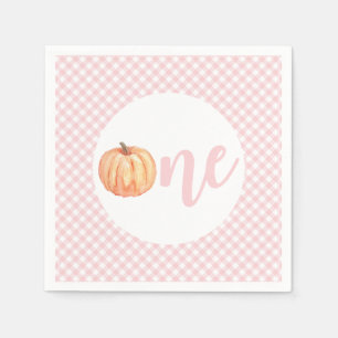 Little Pumpkin pastel pink plaid first birthday Napkin