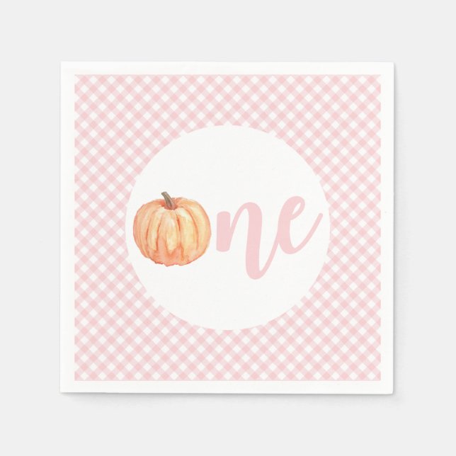 Little Pumpkin pastel pink plaid first birthday Napkin (Front)