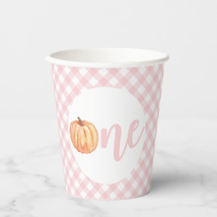 Little Pumpkin pastel pink plaid first birthday Paper Cups