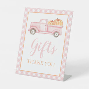 Little Pumpkin Pastel Pink Truck Gifts Pedestal Sign