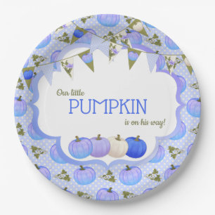 Little Pumpkin Patch Boy baby Shower Blue Lavender Paper Plate