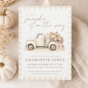 Little Pumpkin Patch Gingham Fall Baby Shower Invitation